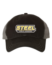 Load image into Gallery viewer, Steel Lacrosse Garment Washed UNSTRUCTURED Mesh Back Trucker Cap