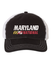 Load image into Gallery viewer, Maryland National Lacrosse Garment Washed UNSTRUCTURED Mesh Back Trucker Cap