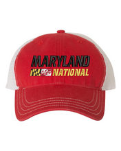 Load image into Gallery viewer, Maryland National Lacrosse Garment Washed UNSTRUCTURED Mesh Back Trucker Cap